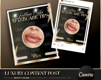 Luxury Gold & Black Aftercare Instagram Post, Canva Template, Beauty Salon Flyer, Aftercare Instructions, Beauty Social Media, Client Card