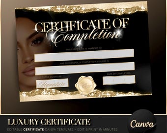 Luxury Gold & Black Certificate Canva Template, Certificate of Completion, Training Academy, Printable Diploma, Beauty Academy Flyer