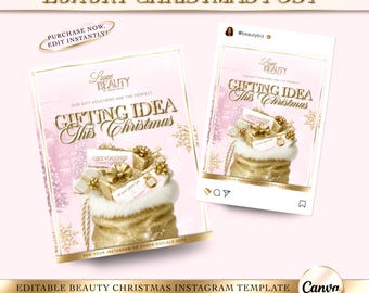 Luxury Gold & Pink Beauty Christmas Flyer, Editable Canva Template, Instagram Post, Beauty Template, Beauty Salon Flyer, Winter Offer Post