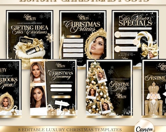 Luxury Gold & Black Christmas Posts, Canva Template, Editable Holiday Flyer, Beauty Template, Beauty Salon Instagram Posts, Instagram Flyer
