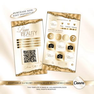 Luxury Gold Instagram Layout Business Card, Editable Canva Template for Beauty Entrepreneurs, Hair, Makeup, Nails, Lash Salon Owner