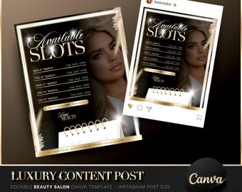 Luxury Gold & Black Appointments Available Instagram Post, Canva Template, Beauty Salon Flyer, Bookings Flyer, Beauty Template, Social Media