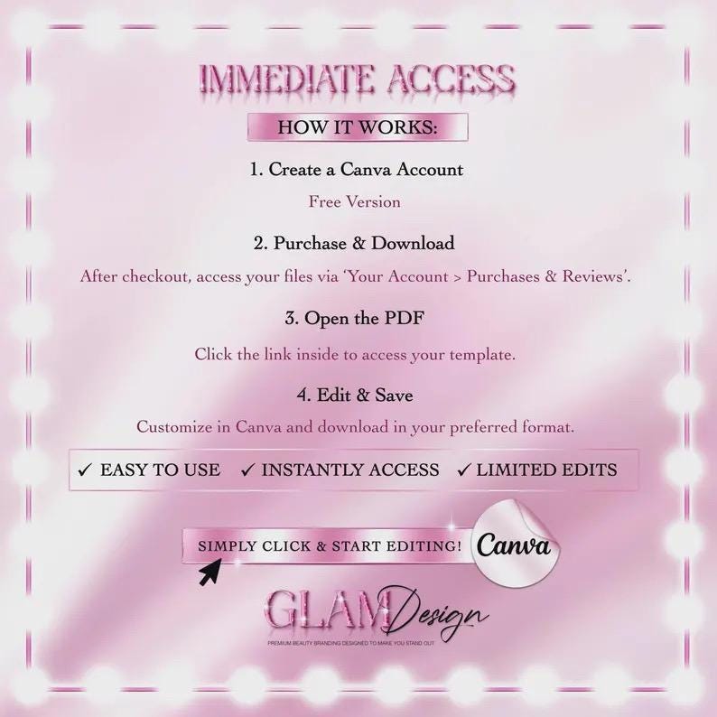Word Search Instructions Example Luxury Gold & Pink Loyalty Card Canva Template, Editable Double-sided ...