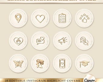 Luxury Gold & Beige Instagram Highlight Covers, Beauty Canva Template, Beauty Salon Highlight Icon, Lash Tech and Aesthetic Instagram Story