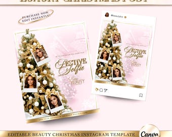 Luxury Gold & Pink Beauty Christmas Flyer, Editable Canva Template, Instagram Post, Beauty Template, Beauty Salon Flyer, Social Media Post
