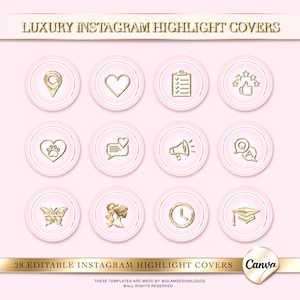 Luxury Gold & Pink Instagram Highlight Covers, Beauty Canva Template, Beauty Salon Highlight Icon, Lash Tech and Aesthetic Instagram Story
