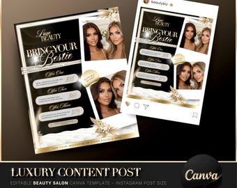 Luxury Gold & Black Bring a Bestie Deal Canva Template, Beauty Salon Flyer, Instagram Post, Special Offer, Beauty Template, Lash Tech Flyer