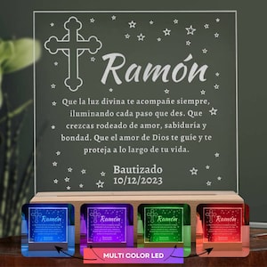 Regalo de bautismo para niño, Luz nocturna de guardería personalizada con nombre, Favor de bautismo de ahijado, madrina, padrinos, padrinos