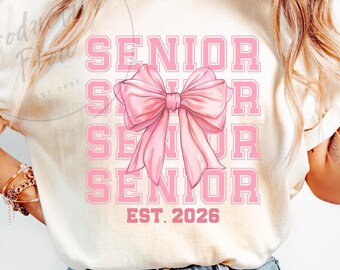 Senior 2026 png, Coquette Png, Pink Bow Png, Graduation 2026 png, High School Shirt Png, University Png, Sublimation design, Graduation Png