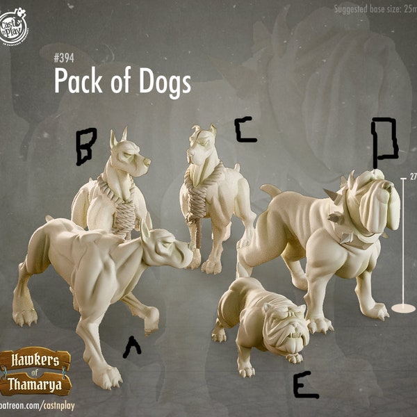 Pack of Dogs - Hawkers of Thamarya Collection - 3D Resin Print - D&D Pathfinder NPC Miniature
