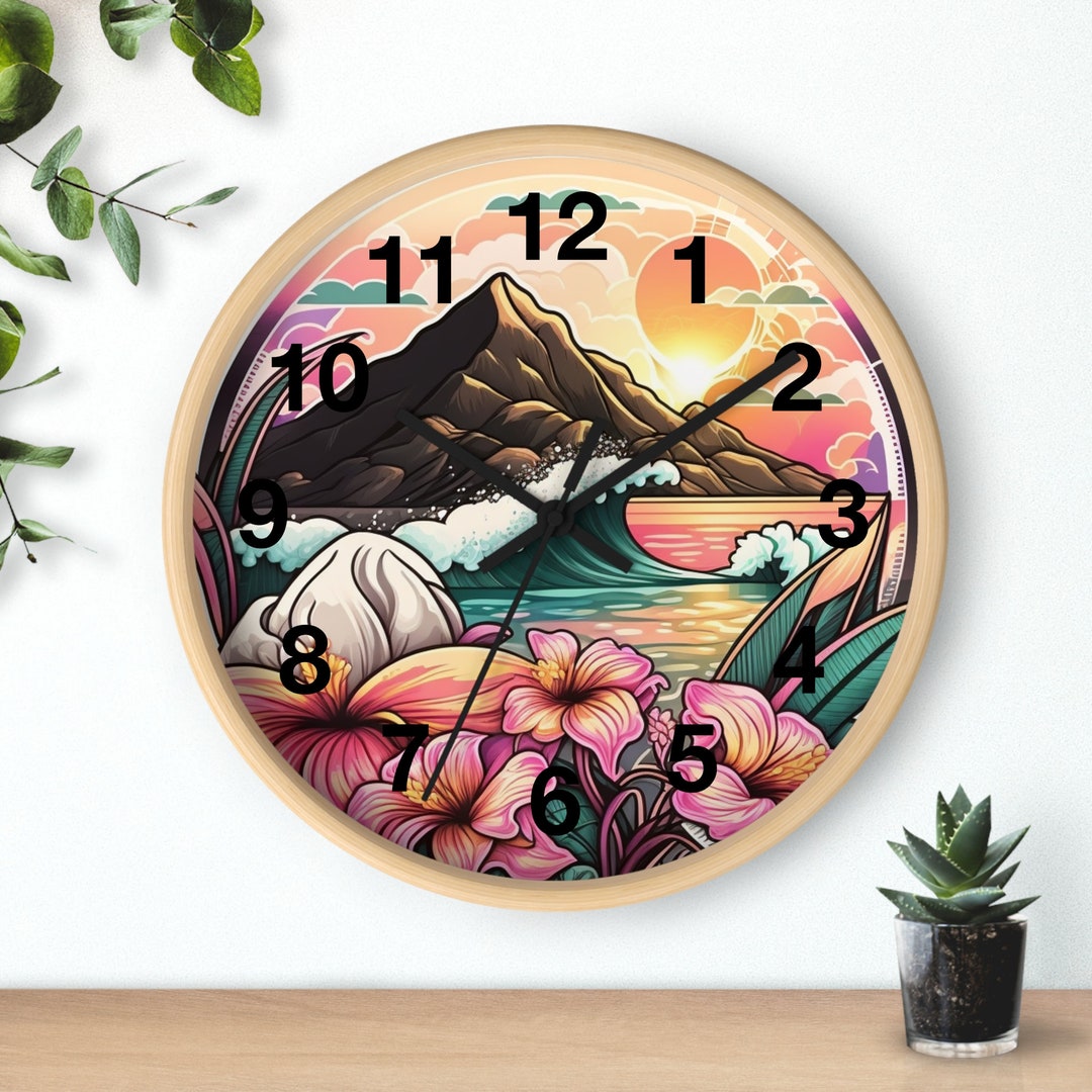 Hawaiian Wall Clock, Wooden Wall Clock, Personalized Gifts, Wall Clock