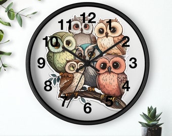 Nursery Owls Wall Clock, Wall Art, Gifts, Wooden Clock, Artful Clocks