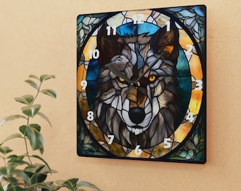 Stained Glass Design Wolf Acrylic Wall Clock: A Timepiece with Artistic Elegance