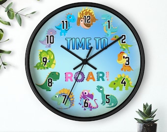 Reloj de pared de dinosaurio para niños - Decoración de dormitorio colorida y divertida - ¡Educativo y rugiente!, Reloj de pared Relojes únicos e ingeniosos