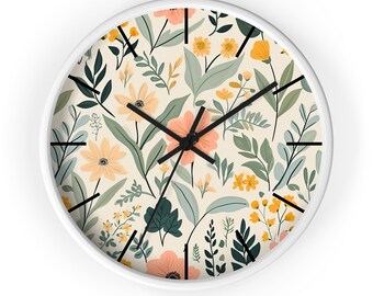 Horloge murale fleurie, horloge fleurie pastel, horloge fleurie, jolie horloge fleurie, idée cadeau, idée cadeau attentionnée