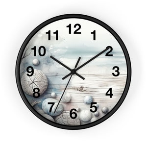 Reloj de pared de acuarela de madera rústica costal, reloj de pared único, reloj con números, 10 pulgadas, cronometraje inspirado en la naturaleza para su hogar imagen 9
