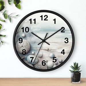 Reloj de pared de acuarela de madera rústica costal, reloj de pared único, reloj con números, 10 pulgadas, cronometraje inspirado en la naturaleza para su hogar imagen 2