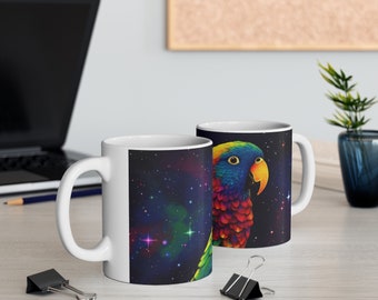 Parrot Starry Night Mug - Coffee Cup | Night Sky Art | Bird Lover Gift | Unique Home Decor | Gift for Nature Enthusiast, Unique gift