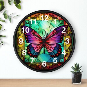 Stained Glass Butterfly Wall Clock, Wooden Wall Clock, Decorations, Gift Idea, Wall Clock Unique