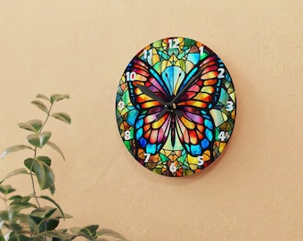 Stained Glass Butterfly Acrylic Wall Clock: A Timepiece with Artistic Elegance, Kitchen Clock