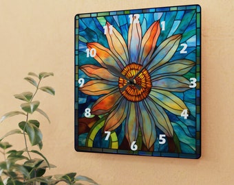 Stained Glass Petals Wall Clock - Artistic Flower Aesthetic, Unique Wall Decor, Kitchen Timekeeping, Artful Clock