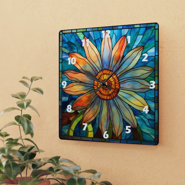 Stained Glass Petals Wall Clock - Artistic Flower Aesthetic, Unique Wall Decor, Kitchen Timekeeping, Artful Clock
