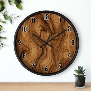 Aesthetic Natural Tree Ring Woodgrain Boho Chic Wall Clock, Wood Grain Home Office Plant Store Decor, Fast Shipping, Wall Clock Unique