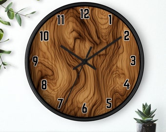 Aesthetic Natural Tree Ring Woodgrain Boho Chic Wall Clock, Wood Grain Home Office Plant Store Decor, Fast Shipping, Wall Clock Unique