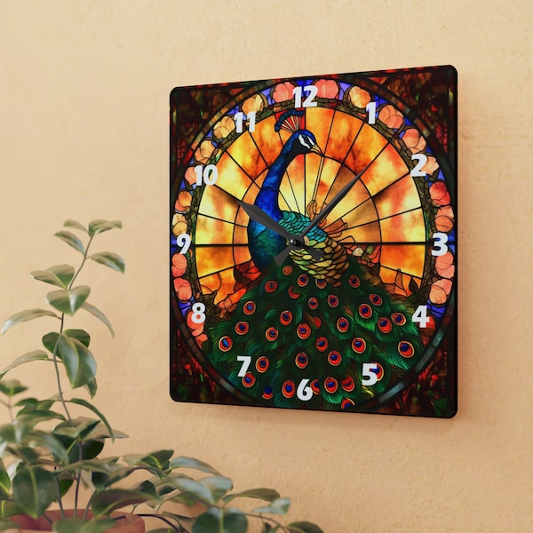 Horloge murale acrylique paon en vitrail : une pièce d'horlogerie à l'élégance artistique, des horloges artistiques, une horloge murale unique