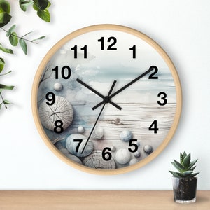 Reloj de pared de acuarela de madera rústica costal, reloj de pared único, reloj con números, 10 pulgadas, cronometraje inspirado en la naturaleza para su hogar imagen 5
