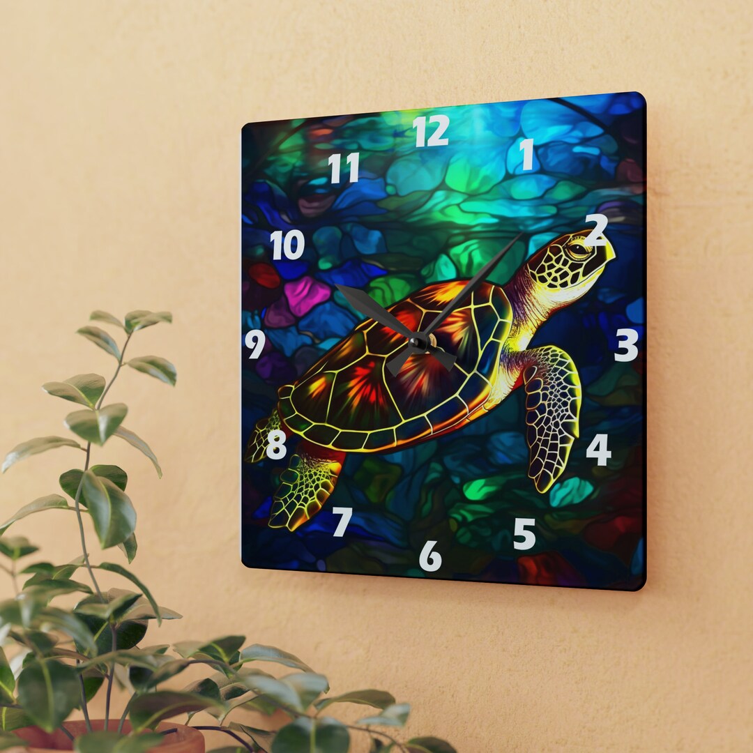 Stained Glass Turtle Wall Clock Nature's Beauty and Symbolism in Your
