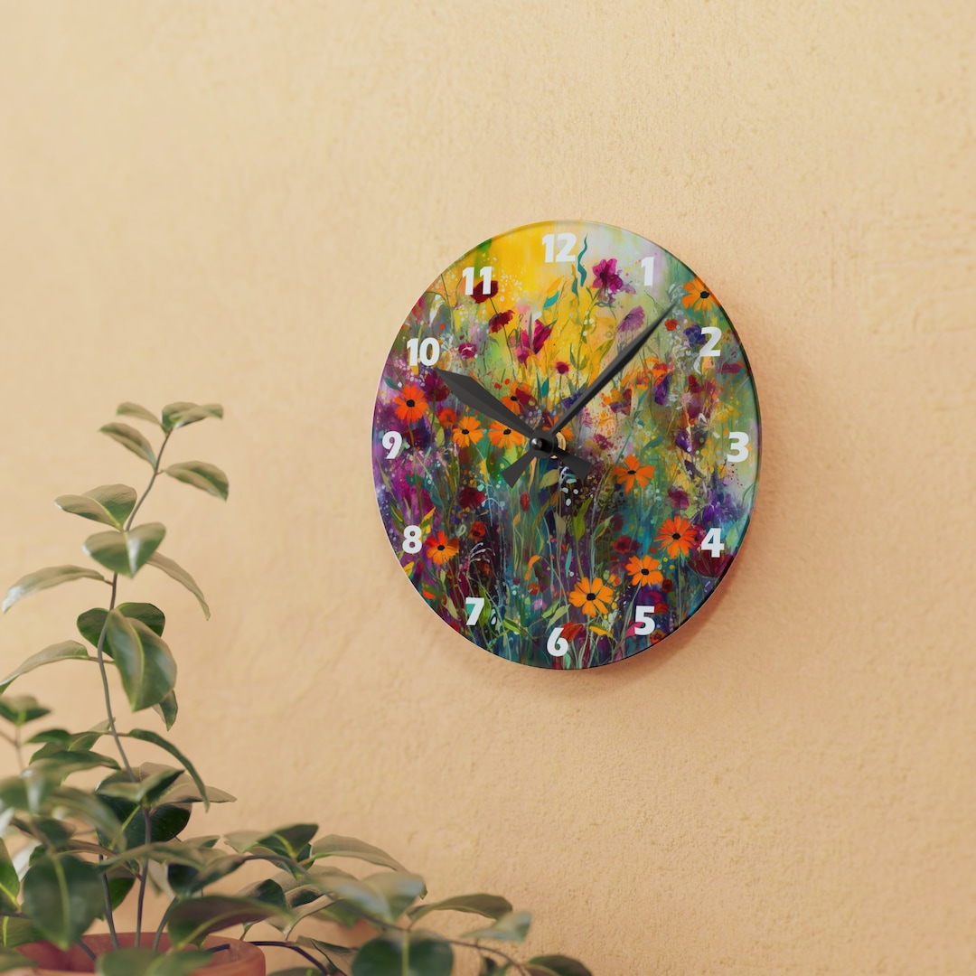 Acrylic Wildflower Wall Clock: Nature-inspired Timekeeping for Your Home - Etsy