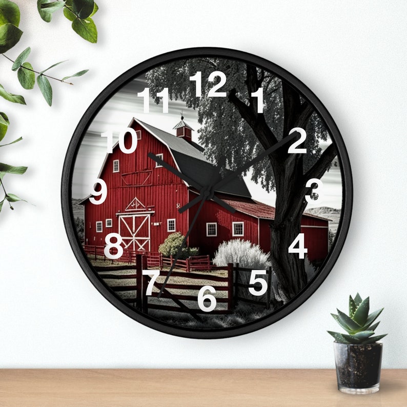 Red Barn Wall Clock Wooden Wall Clock Personalized Gifts Etsy