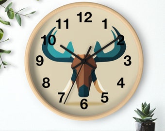 Minimalist Moose Wall Clock | Rustic Cabin Decor | Silent Ticking |, Wall Clock Unique, Artful Clocks