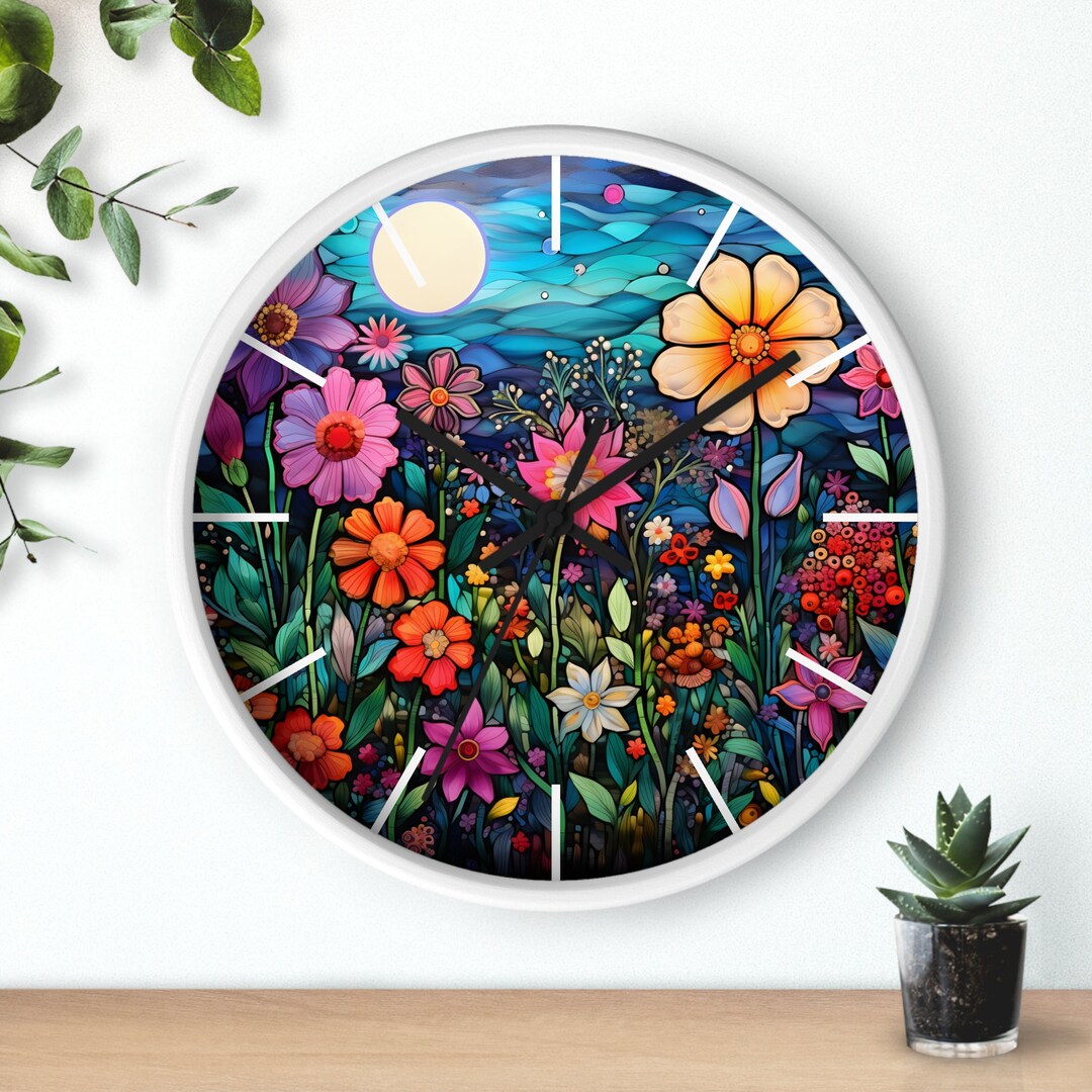Flower Wall Clock, Moonlit Flower Clock, Flower Clock, Pretty Flower ...
