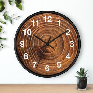 Aesthetic Natural Tree Ring Woodgrain Boho Chic Wall Clock, Wood Grain Home Office Plant Store Decor, Fast, Wall Clock Unique, Artful Clocks