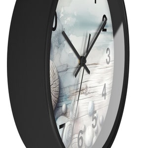 Reloj de pared de acuarela de madera rústica costal, reloj de pared único, reloj con números, 10 pulgadas, cronometraje inspirado en la naturaleza para su hogar imagen 10