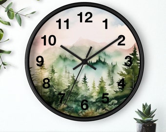 Trees and Mountains Wall Clock With Numbers, Wooden Wall Clock, Colorful Clock, Wall Clock, 10 inch, Wall Clock Unique, Artful Clocks