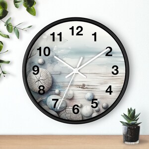 Reloj de pared de acuarela de madera rústica costal, reloj de pared único, reloj con números, 10 pulgadas, cronometraje inspirado en la naturaleza para su hogar imagen 3