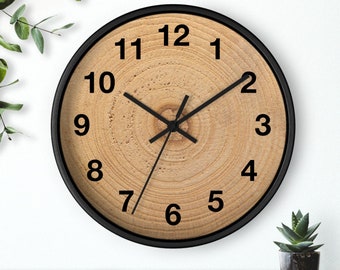 Aesthetic Natural Tree Ring Woodgrain Boho Chic Wall Clock, Wood Grain Home Office Plant Store Decor, Fast Shipping, Wall Clock Unique