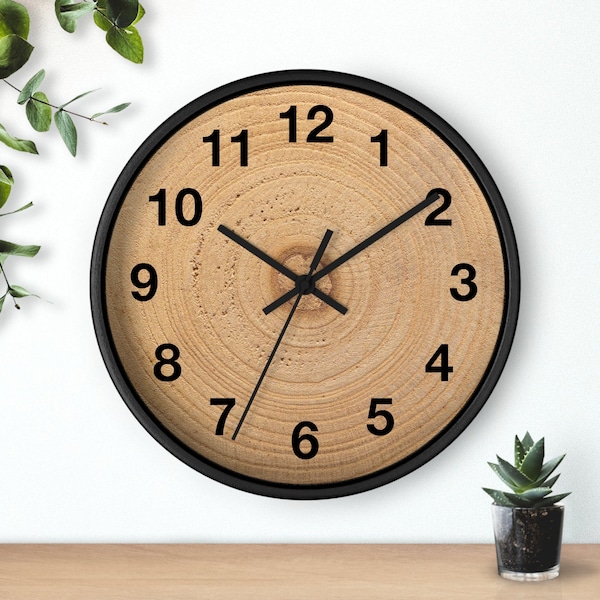 Aesthetic Natural Tree Ring Woodgrain Boho Chic Wall Clock, Wood Grain Home Office Plant Store Decor, Fast Shipping, Wall Clock Unique