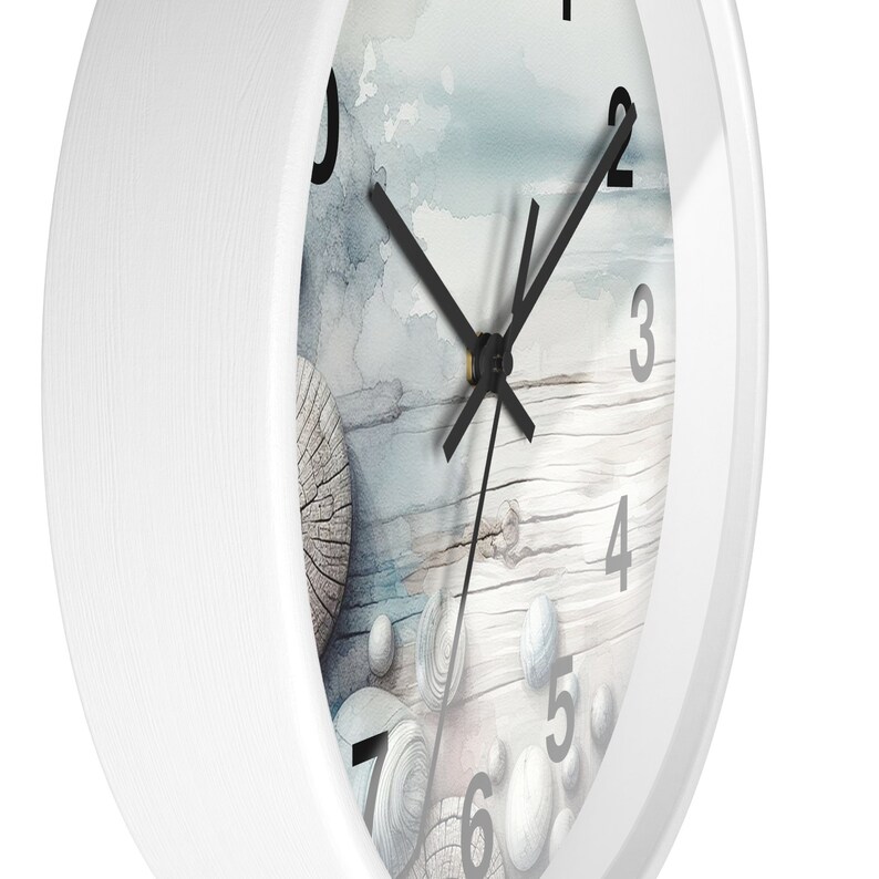 Reloj de pared de acuarela de madera rústica costal, reloj de pared único, reloj con números, 10 pulgadas, cronometraje inspirado en la naturaleza para su hogar imagen 8