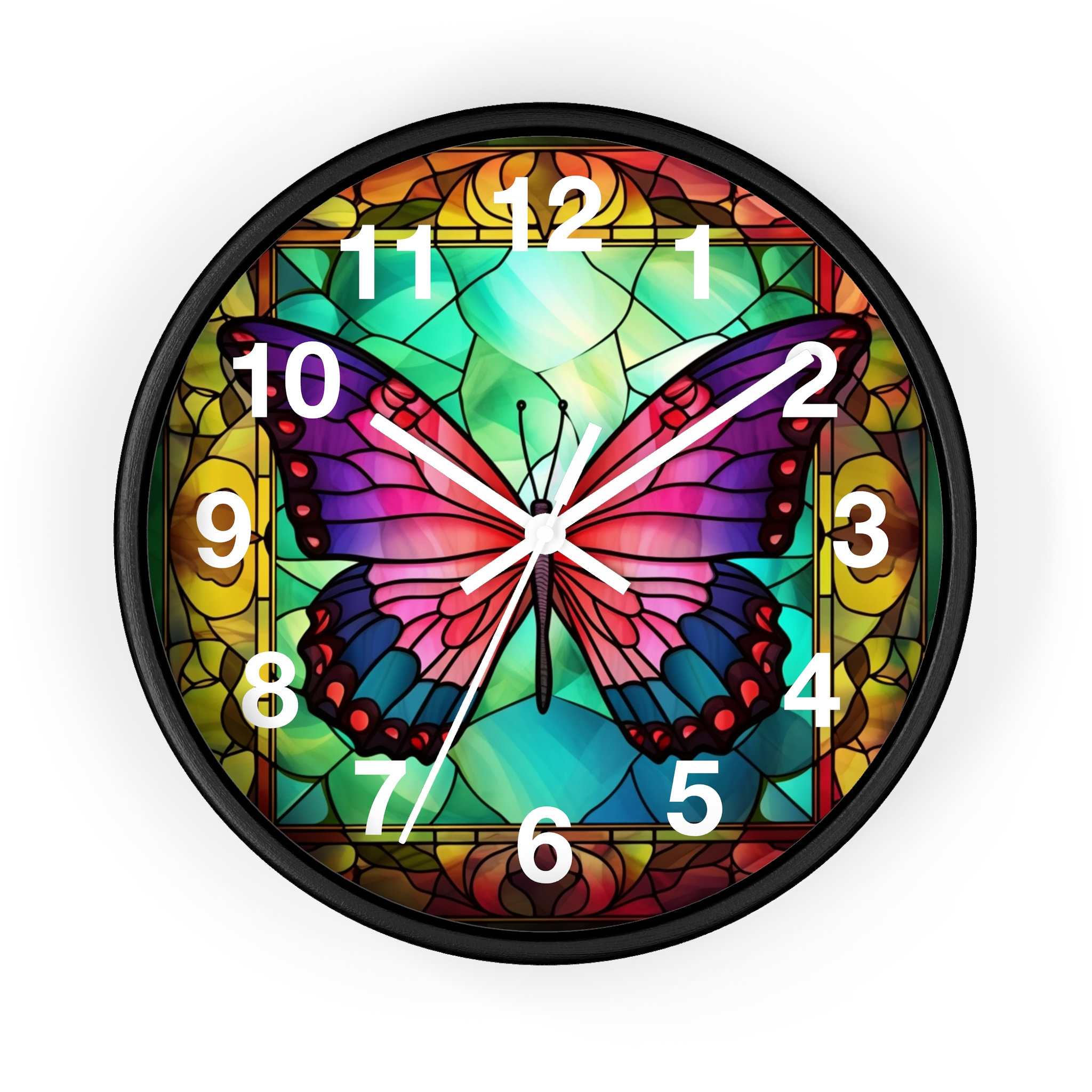 Stained Glass Butterfly Wall Clock, Wooden Wall Clock, Decorations