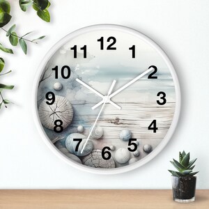 Reloj de pared de acuarela de madera rústica costal, reloj de pared único, reloj con números, 10 pulgadas, cronometraje inspirado en la naturaleza para su hogar imagen 4