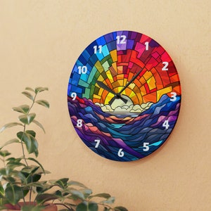 Unique Rainbow Acrylic Wall Clock Rainbow Wall Décor, Silent Clock, Kitchen Clock