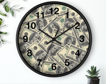 Reloj de pared Money Dollar - Decoración única con temática de dinero, 10 pulgadas, reloj de pared Relojes únicos e ingeniosos