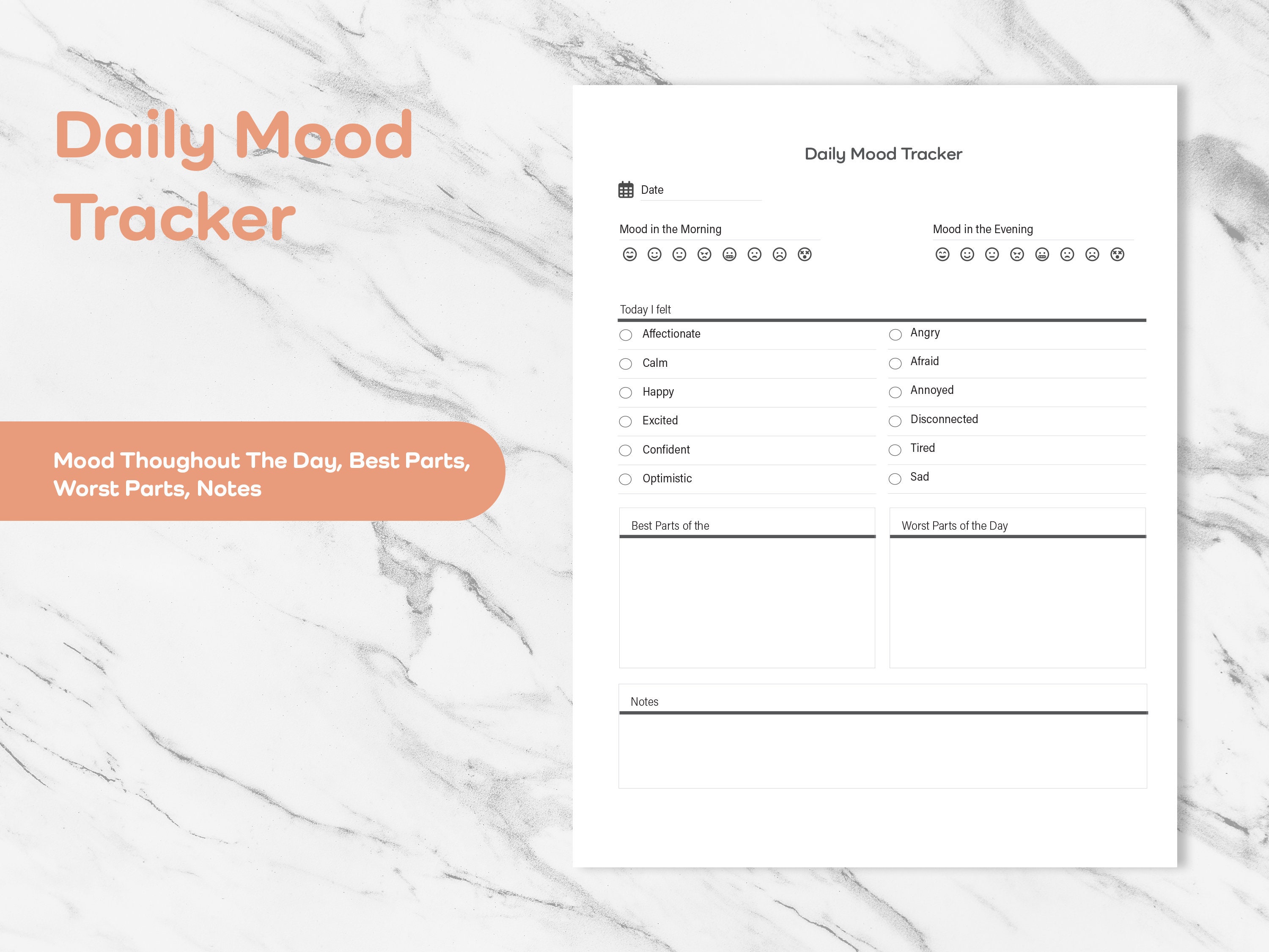Daily Mood Tracker Printable Mood Chart Mood Tracker Sheet Printable ...