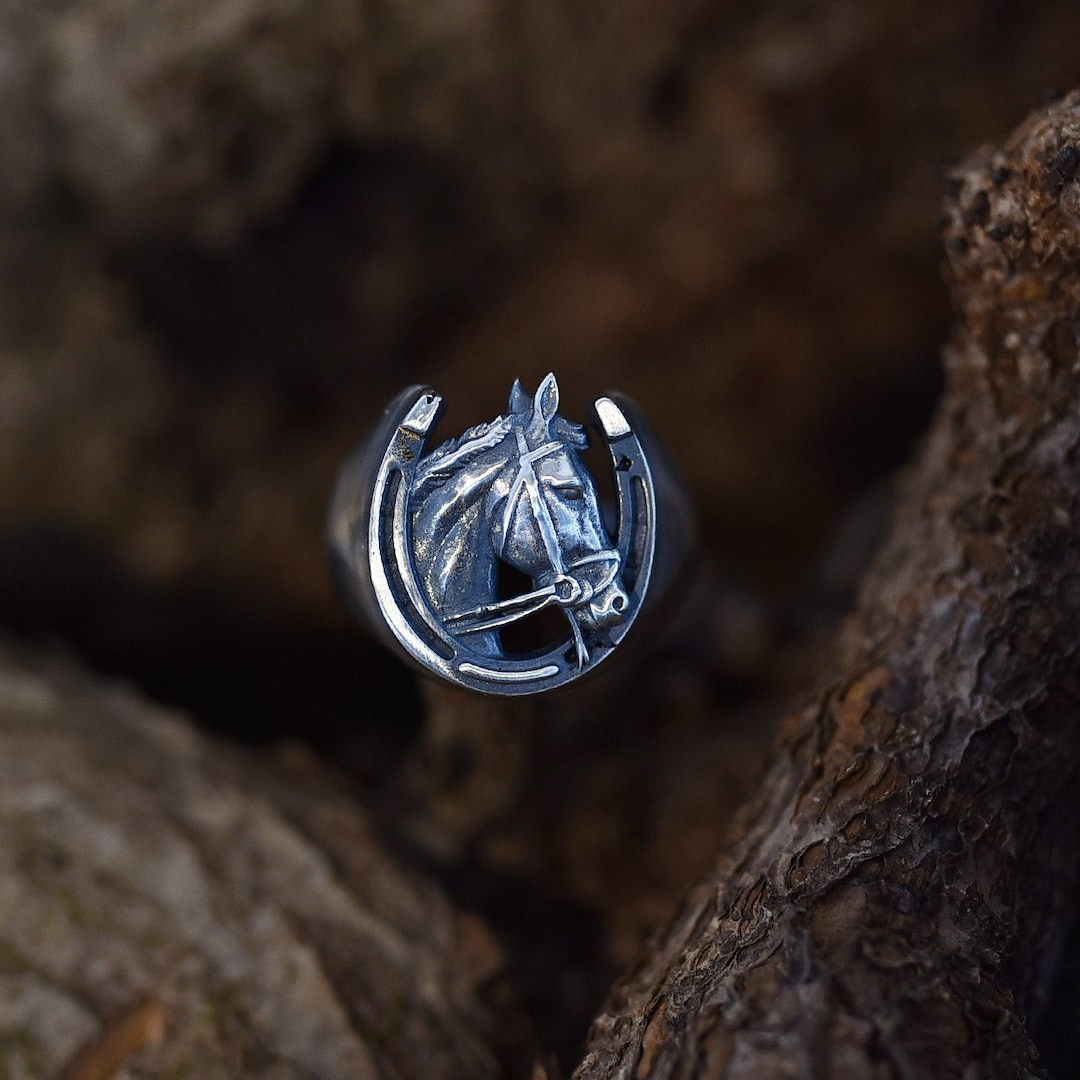 Mens Horse Silver Ring, Signet Horsehead Ring, Horseshoe Ring Men ...