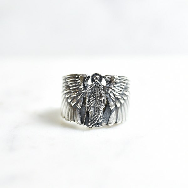 Artisan Archangel Sterling Silver Ring, Handmade Silver Ring for Men, Men Statement Ring Sterling Silver