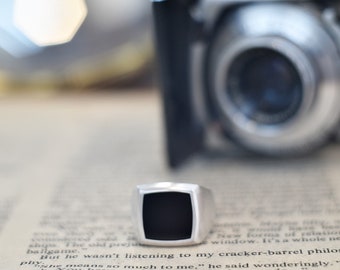 Black Square Onyx Sterling Silver Ring